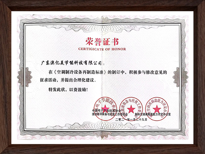 中国电子节能技术协会荣誉证书